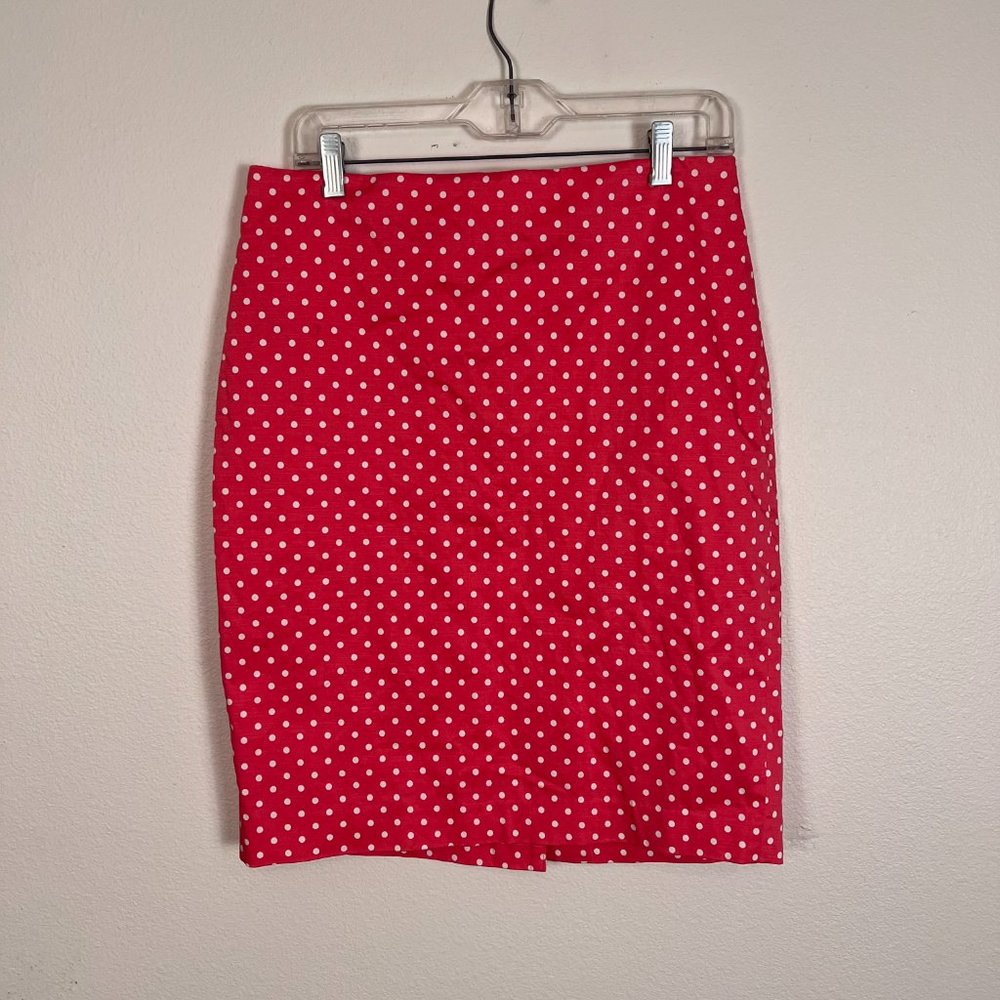 Ann Taylor Womens Red White Polka Dot Mini Pencil Skirt Back Zip Slit Size 10